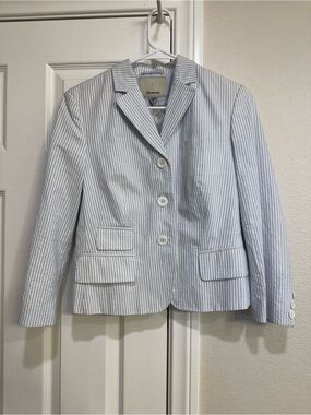 Faconnable Light Blue and White Striped Women's Blazer NWT